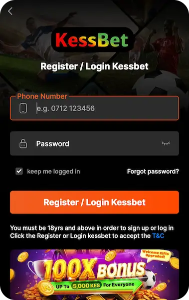 Login and registration in the KessBet app