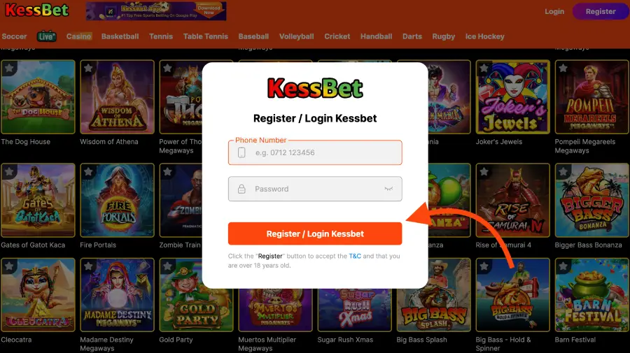 How to register on KessBet